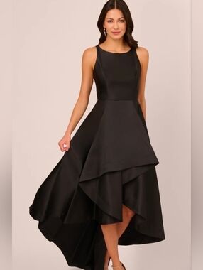 adrianna papell black high low dress Adrianna Papell High-Low Crepe Halter Gown With Organza Draping